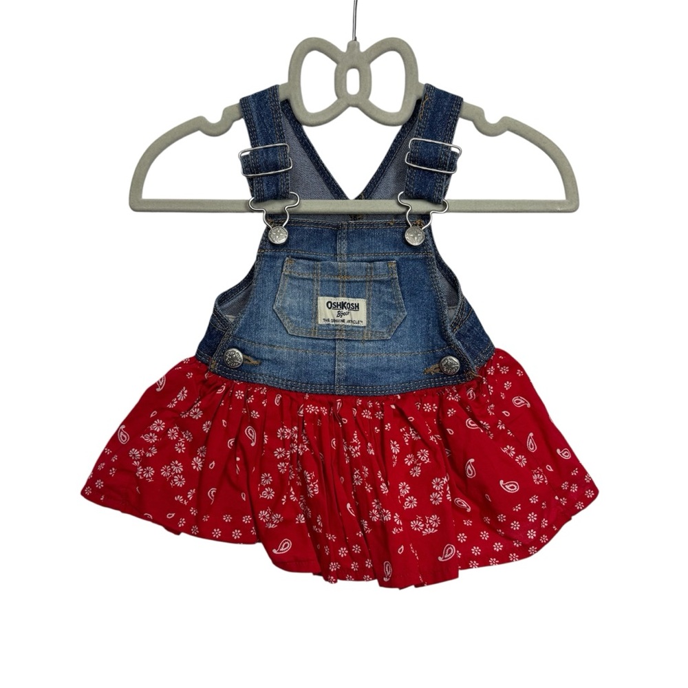 OshKosh B'gosh Blue Denim and Red Floral Skirt Dress